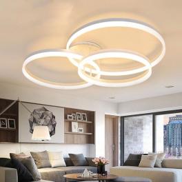 Lustra tip Led Three Rings 148W cu trei tipuri de lumina si telecomanda alba