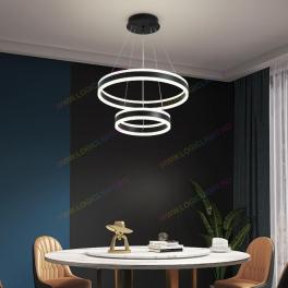 Lustra Led, Suspendata, Doua Cercuri, Neagra, 2 Nivele De Iluminat, Cu Telecomanda, Intensitate Reglabila 3000K/4000K/6500K, 204W