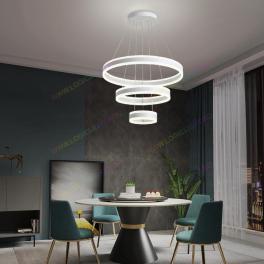 Lustra Led, Suspendata, Doua Cercuri, Alba, 3 Nivele De Iluminat,  Cu Telecomanda, Intensitate Reglabila 3000K/4000K/6500K, 208W