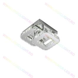 Lustra Led Duble Square, Aplicata, Cu Cristale, 2 Nivele De Iluminat, Intensitate Reglabila 3000K/4000K/6500K, 32W(16W+16W)