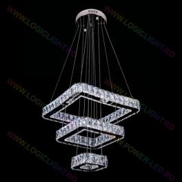 Lustra Led, Suspendata, Cu Cristale, 2 Nivele De Iluminat, Cu Telecomanda, Intensitate Reglabila 3000K/4000K/6500K, 32W