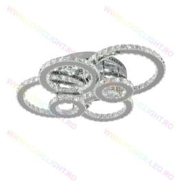 Lustra Led Cristal Rings, Cu Cristale, 3+3 Brate, 2 Nivele De Iluminat, Cu Telecomanda, Intensitate Reglabila 3000K/4000K/6500K, 192W