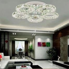 Lustra Led Cristal Rings, Cu Cristale, 5 Brate, 2 Nivele De Iluminat, Cu Telecomanda, Intensitate Reglabila 3000K/4000K/6500K, 100W