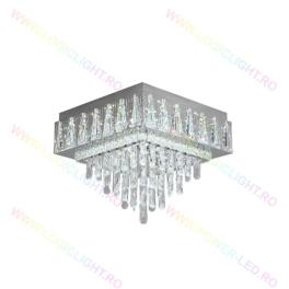 Lustra Led Patrata, Cu Cristale, 2 Nivele De Iluminat, Cu Telecomanda, Intensitate Reglabila 3000K/4000K/6500K, 120W