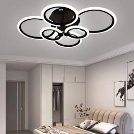 Lustra Led Lighting Ring 132W 9240Lm, Neagra, 6 Brate Si Telecomanda, Intensitate Reglabila