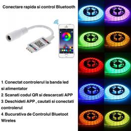 Controller mini banda led RGB cu Bluetooth si QR