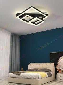 Lustra Led 214W, Square Impression Neagra, Cu 3 Brate Si Telecomanda, Intensitate Reglabila