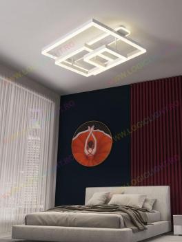 Lustra Led 214W, Square Impression Alba, Cu 3 Brate Si Telecomanda, Intensitate Reglabila