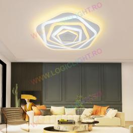 Lustra Led Pentagon Alba 220W , Cu 5 Nivele De Lumina Si Telecomanda, Intensitate Reglabila