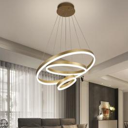 Lustra LED Circular Rings, suspendata, cu telecomanda, 144W, negru, cu trei tipuri de lumina