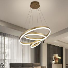 Lustra LED Circular Rings, suspendata, cu telecomanda, 144W, auriu, cu trei tipuri de lumina