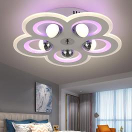 Lustra LED Minimal Flower, cu telecomanda, 146W,  alb, cu trei tipuri de lumina