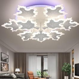 Lustra LED Leaf Design 9, cu telecomanda, 224W, alb, cu trei tipuri de lumina