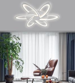 Lustra LED Minimalist Flower, cu telecomanda, 144W, 6000lm, alb, cu trei tipuri de lumina