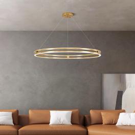 Lustra LED Modern Ring, suspendata,cu telecomanda, 92W, 4000lm, auriu, cu trei tipuri de lumina