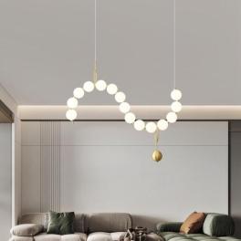 Lustra Led Modern Celestial, suspendata, stil minimalist, auriu cu alb