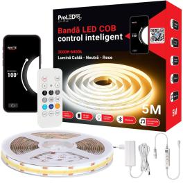 Kit banda Led COB 5M CCT3 APP, control inteligent,QR, sincronizare muzica si intensitate reglabila 3000K-6400K