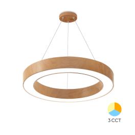 Lustra LED suspendata 36W BLADE Rotund 3CCT (Lemn)