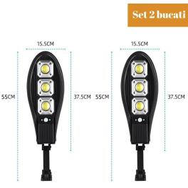 Set 2xMini Lampa Solara 30 COB Prindere Perete, Senzor de Miscare, Telecomanda