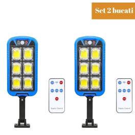 Set 2XLampa Led Solara 60W COB, cu Senzor de Miscare si Telecomanda