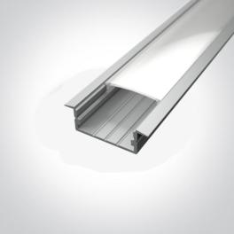 Profil LED încastrat din aluminiu, 3 metri, 29 mm lățime, compatibil benzi LED, PROFILE-R2 argintiu