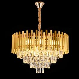 Candelabru Cristal K9 Golden Tube, dulie 8 xE27, Auriu Suspendat, diametru 500mm