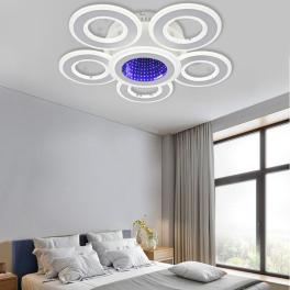 Lustra LED Illusion Rings 5, cu telecomanda, 142W, alb, cu trei tipuri de lumina