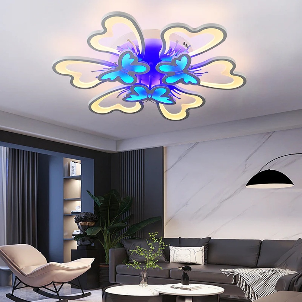 Lustra LED RGB, Butterfly Cu Telecomanda, 3 Tipuri De Lumina, Intensitate Reglabila, 210W, Alb