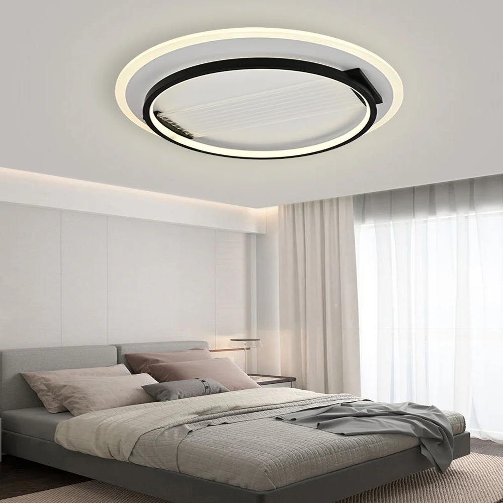 Lustra LED, Rotunda Cu Telecomanda, 3 Functii De Lumina, 102W, Negru/Alb